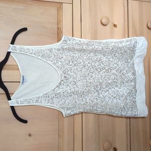 White sleeveless tank top with sequins and shimmer